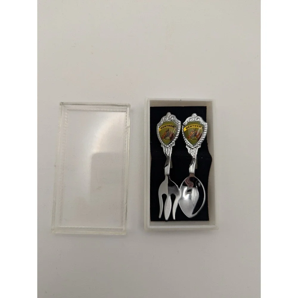 Vtg Kentucky Horse‎ Racing Souvenir Miniature Spoon Fork Set Silver Tone 2.5